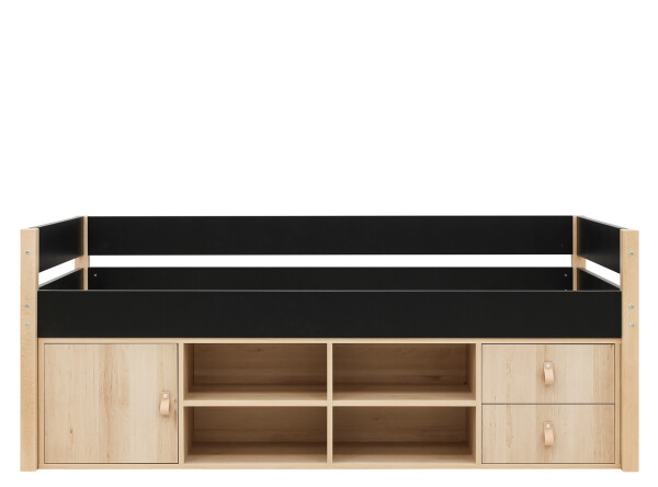 Compact bed 90x200 with storage unit Lucas Mat Black/Natural