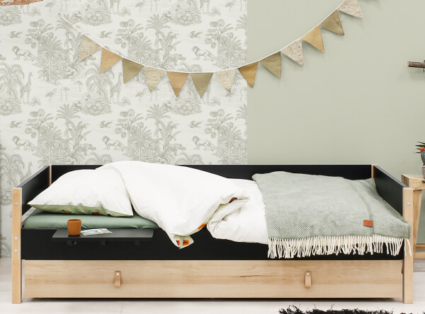 Cama 90x200 Lucas Negro Mate/Natural