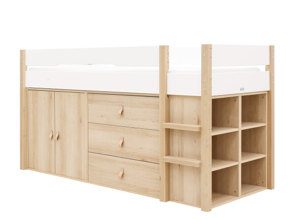 Half high sleeper 90x200 with storage cabinets Lucas White/Natural