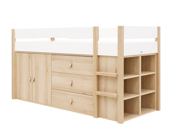 Half high sleeper 90x200 with storage cabinets Lucas White/Natural