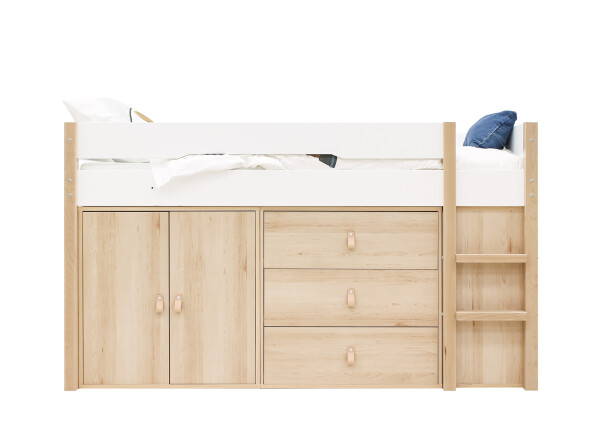 Half high sleeper 90x200 with storage cabinets Lucas White/Natural