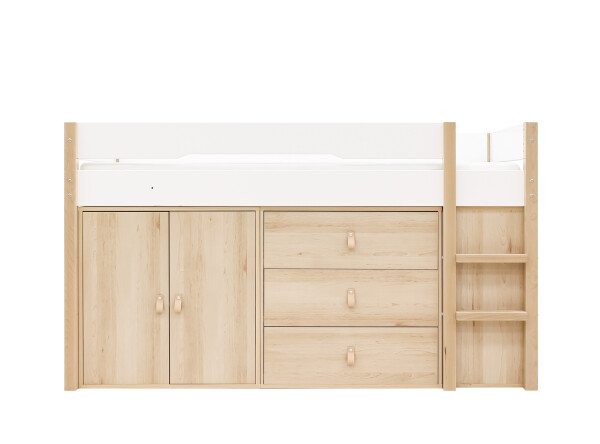 Half high sleeper 90x200 with storage cabinets Lucas White/Natural