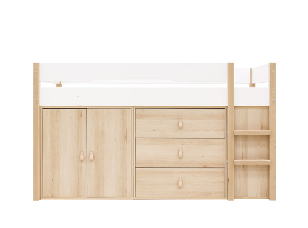 Half high sleeper 90x200 with storage cabinets Lucas White/Natural