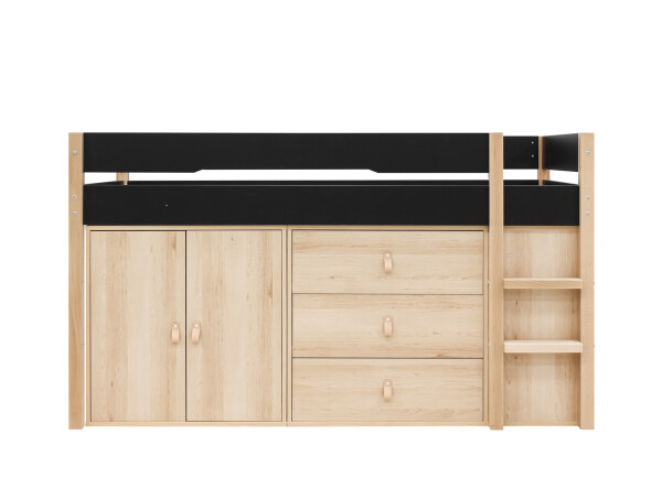 Half high sleeper 90x200 with storage cabinets Lucas Matt Black/Natural
