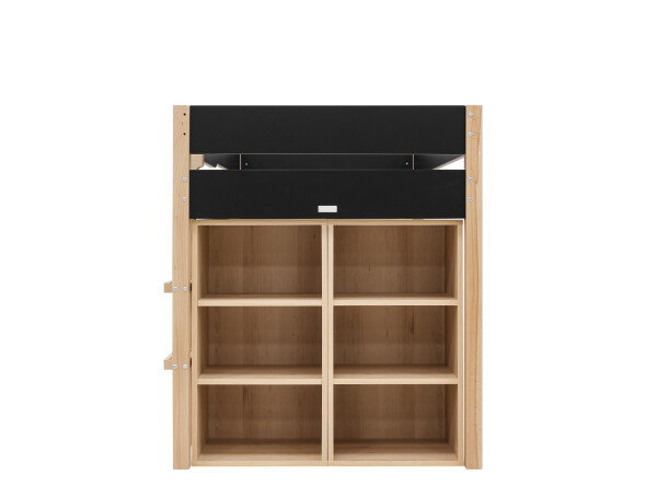 Half high sleeper 90x200 with storage cabinets Lucas Matt Black/Natural