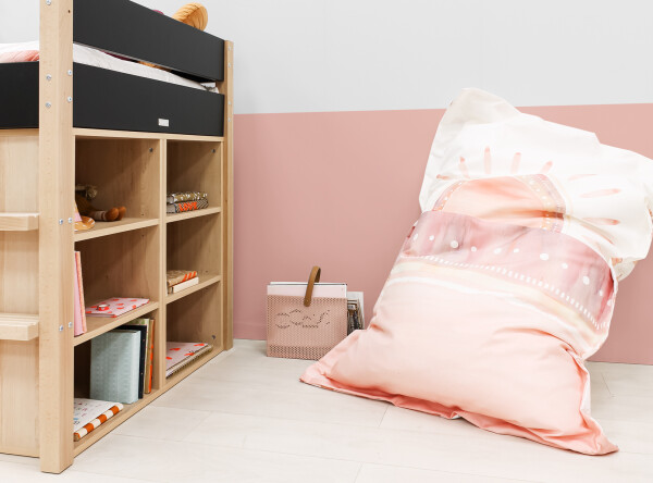 Half high sleeper 90x200 with storage cabinets Lucas Matt Black/Natural