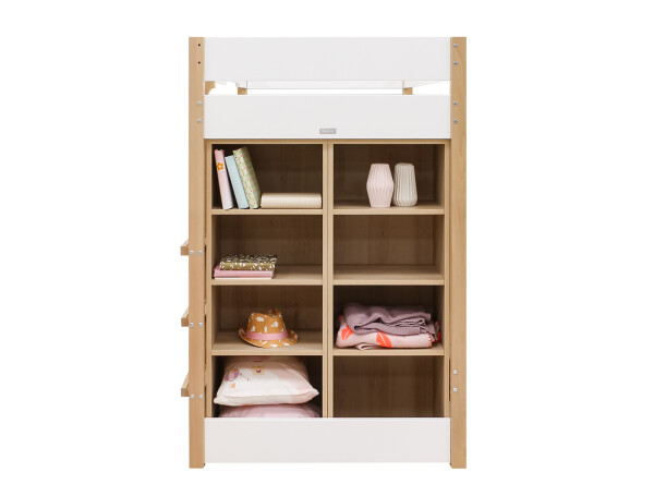 High sleeper 90x200 with storage cabinets Lucas White/Natural
