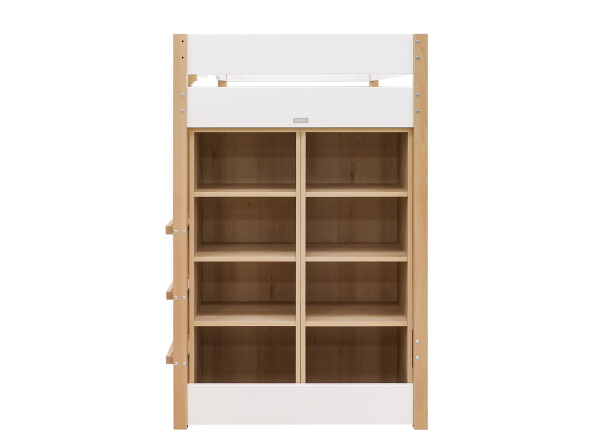 High sleeper 90x200 with storage cabinets Lucas White/Natural