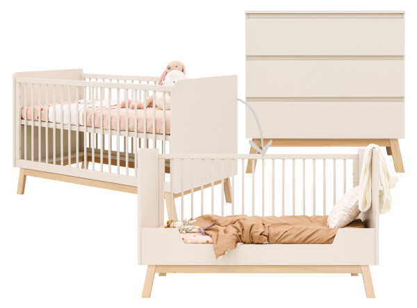 Saba 2 piece nursery furniture set with bench bed Dune/Natural