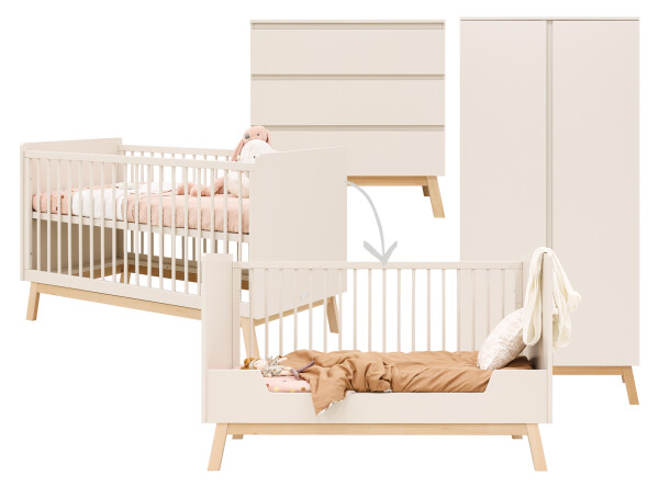 Saba 3 piece nursery furniture set with bench bed Dune/Natural