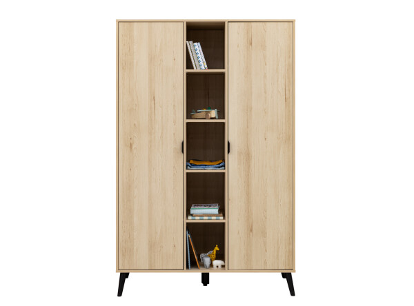 2-door wardrobe with 5 open compartments  Fay Natural/Matt Black