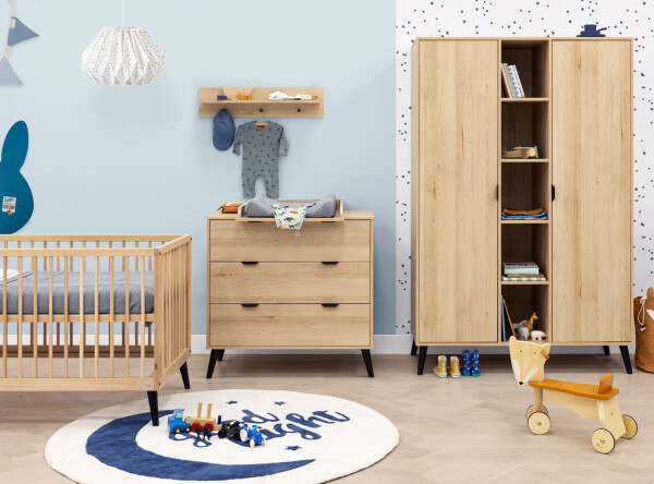2-door wardrobe with 5 open compartments  Fay Natural/Matt Black