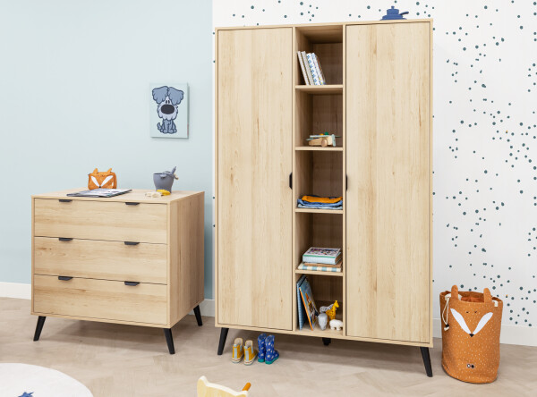 2-door wardrobe with 5 open compartments  Fay Natural/Matt Black