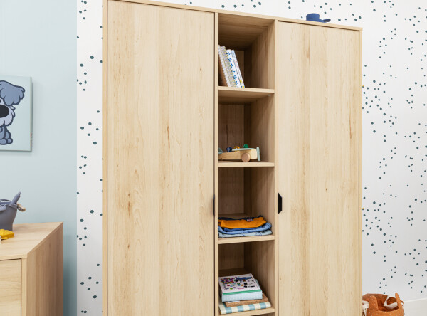 2-door wardrobe with 5 open compartments  Fay Natural/Matt Black