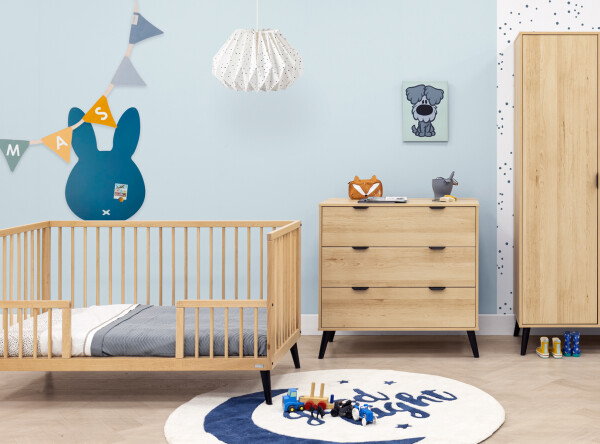 Fay 3 piece nursery furniture set with bench bed Natural/Matt Black