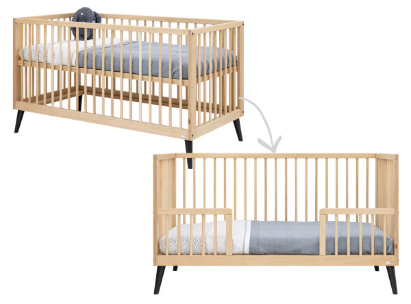 Fay 3 piece nursery furniture set with bench bed Natural/Matt Black