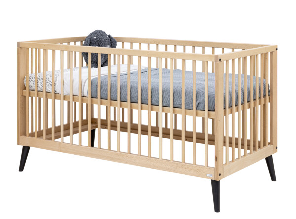 Fay 3 piece nursery furniture set with bench bed Natural/Matt Black